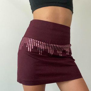 Free People Burgundy Cascading Sequin Mini Skirt Size 4
